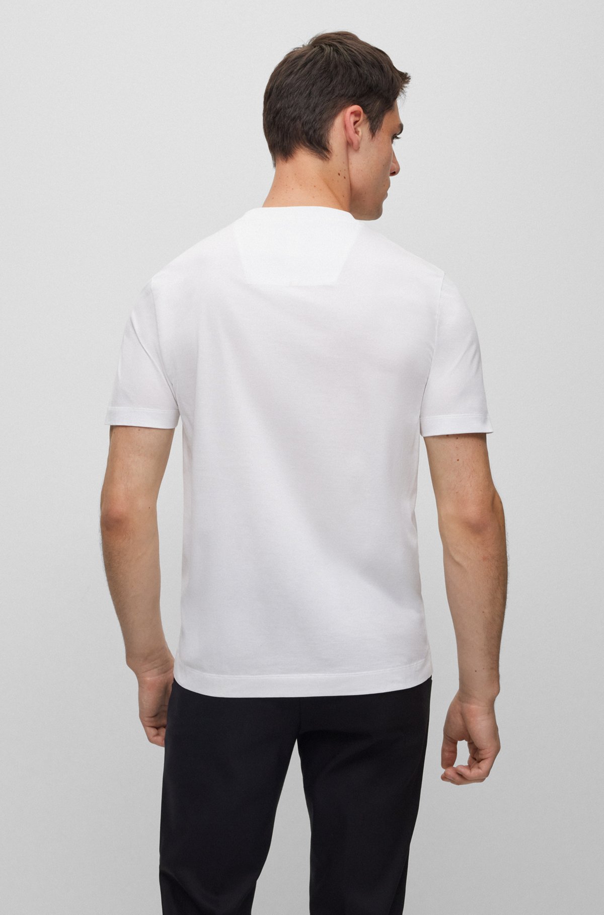 Porsche x BOSS mercerised-cotton T-shirt with flocked logo, White