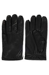 Leather gloves with metal logo lettering, Black