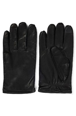 BOSS Leather gloves with metal logo lettering