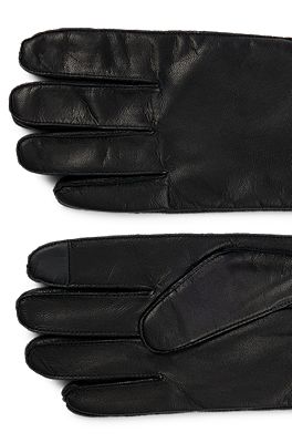 BOSS - Leather gloves with lettering logo metal