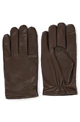 Leather gloves with metal logo lettering, Dark Brown