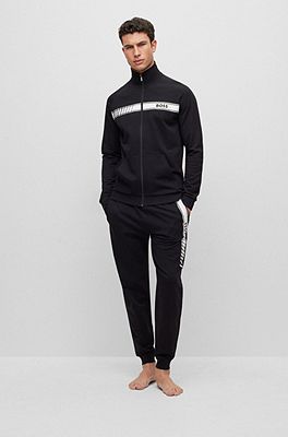 HUGO - Straight-leg tracksuit bottoms with flock-print stacked logos