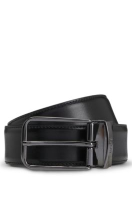 Reversible Italian-leather belt with branded keeper, Black