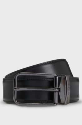 Ceinture r&eacute;versible en cuir italien avec passant logot&eacute;, Noir