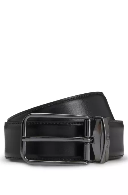 Reversible Italian-leather belt with branded keeper