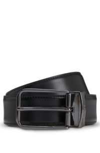 Reversible Italian-leather belt with branded keeper, Black