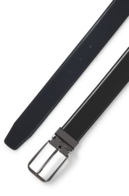 Reversible Italian-leather belt with branded keeper, Black