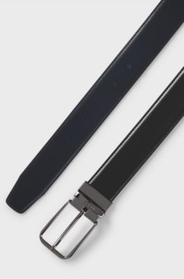 Reversible Italian-leather belt with branded keeper, Black