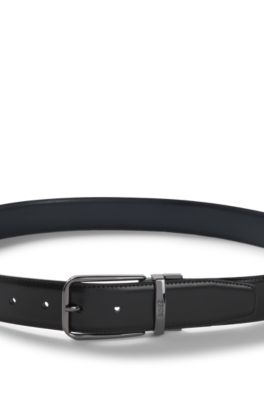 Reversible Italian-leather belt with branded keeper, Black