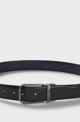 Reversible Italian-leather belt with branded keeper, Black