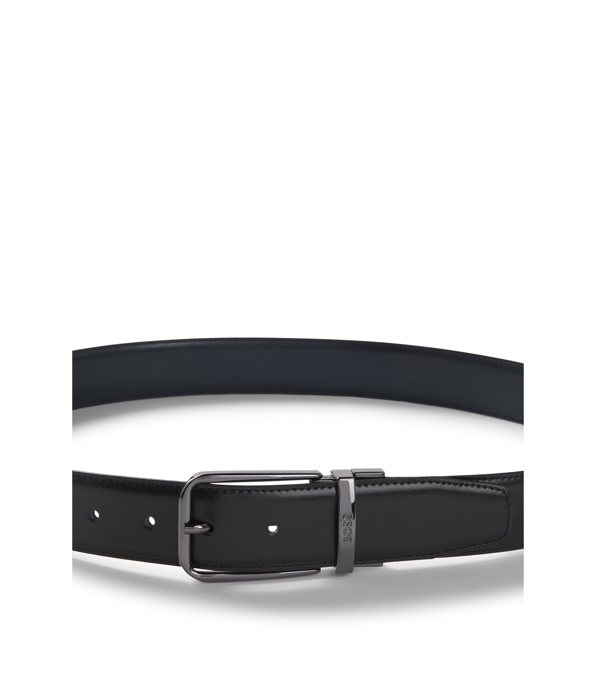 BOSS - リバーシブル イタリアンレザーベルト ロゴループ - ブラック