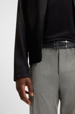 Reversible Italian-leather belt with branded keeper, Black