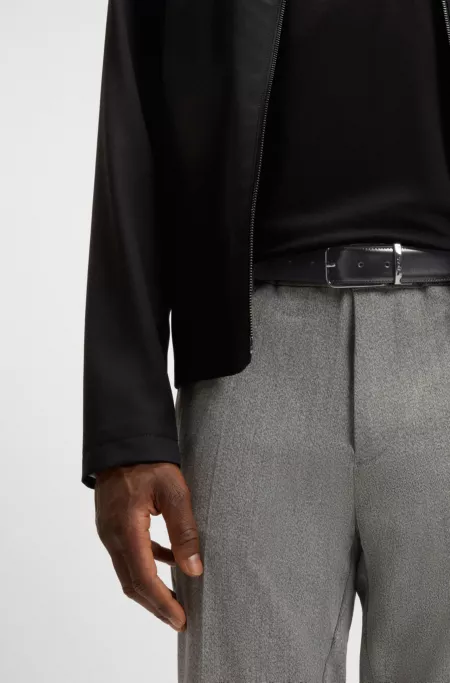 Reversible Italian-leather belt with branded keeper