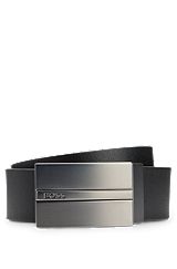 Reversible Italian-leather belt with plaque and pin buckles, Black