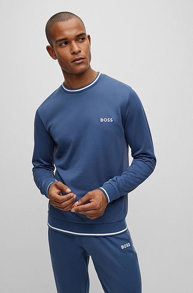 Cotton-blend loungewear sweatshirt with embroidered logo, Blue