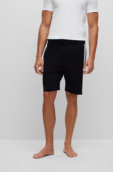 Organic-cotton shorts with stripes and logo, Black