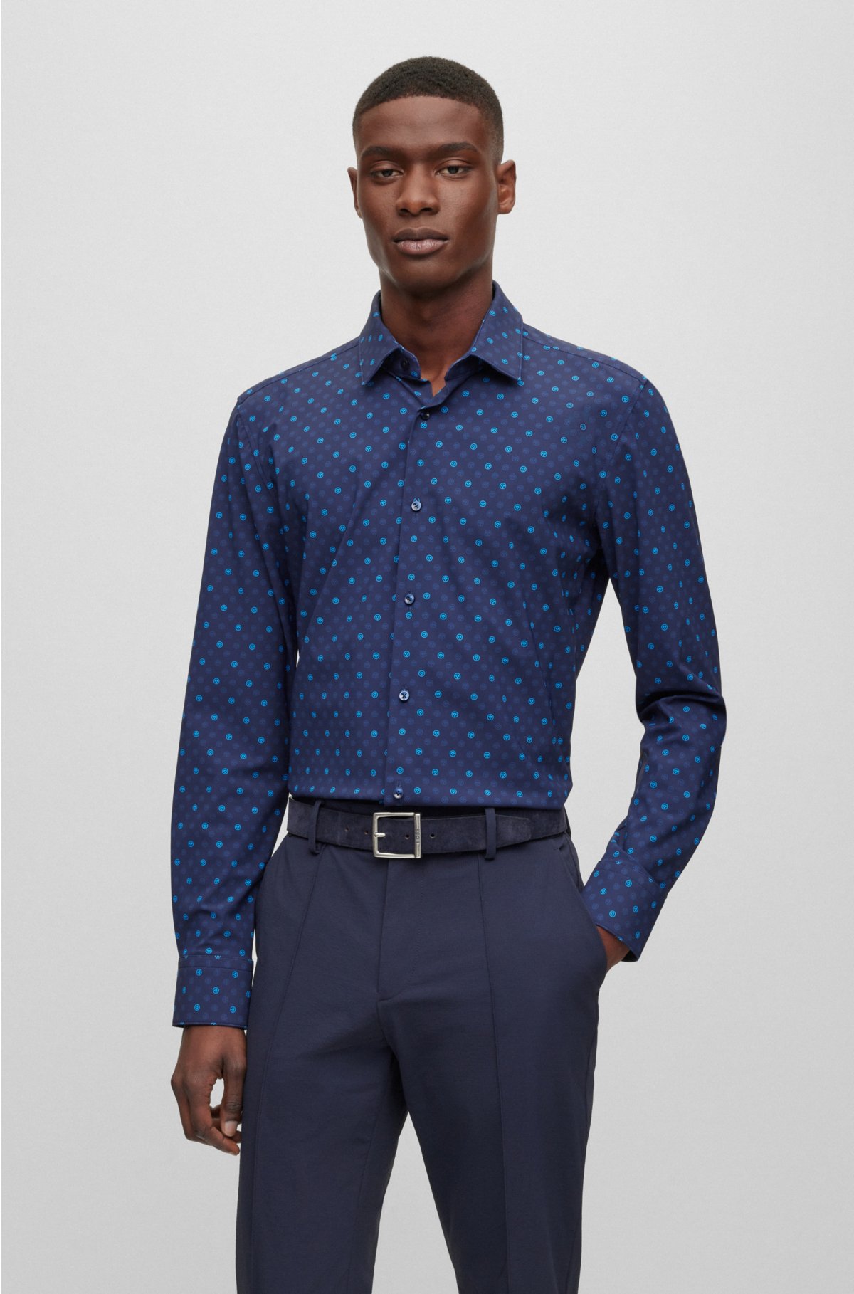 Slim-fit shirt in printed performance-stretch jersey