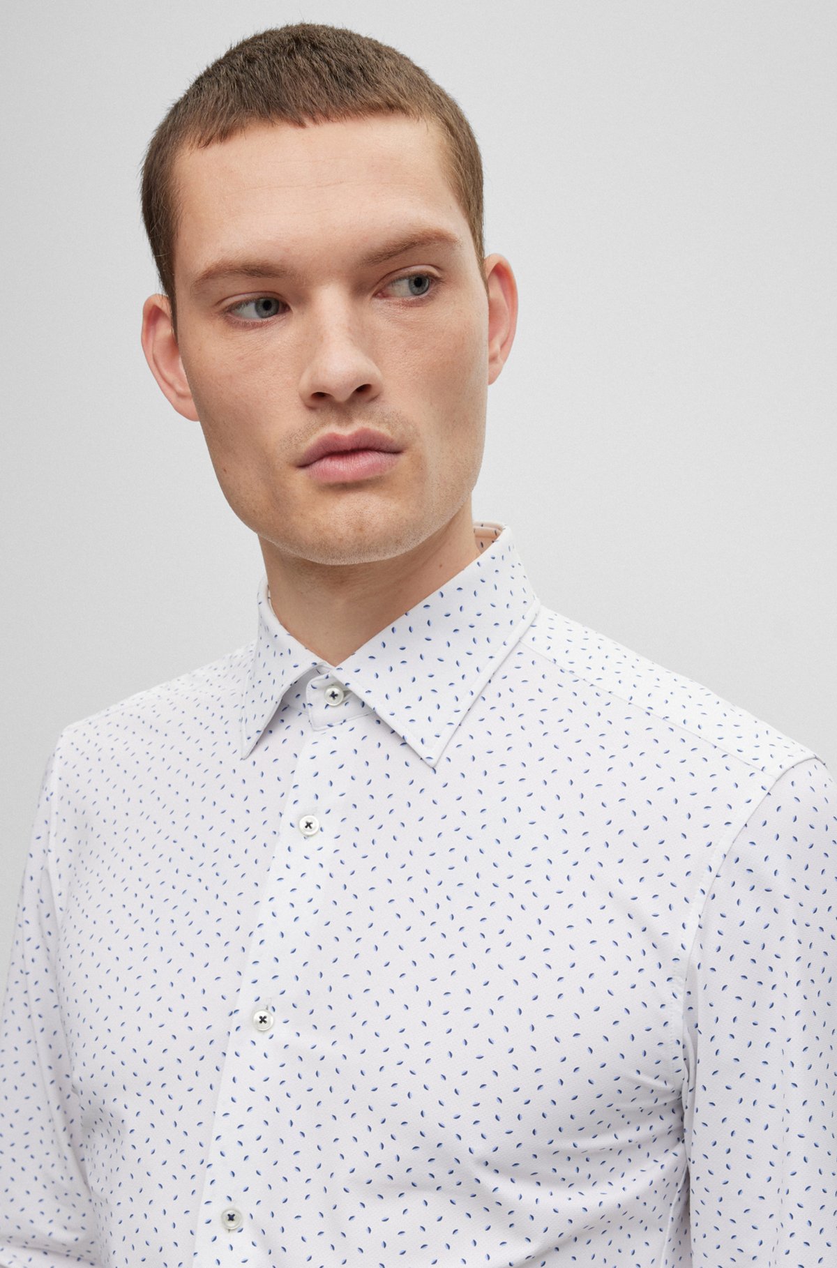 BOSS - Slim-fit shirt in patterned performance-stretch fabric