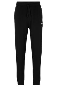 Cuffed tracksuit bottoms with drawstring and printed logo, Black