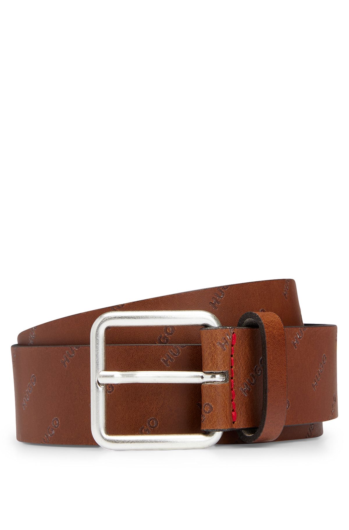 HUGO - Leather belt with matte-black logo-trim buckle
