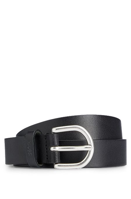 Italian-leather belt with embossed-logo keeper, Black
