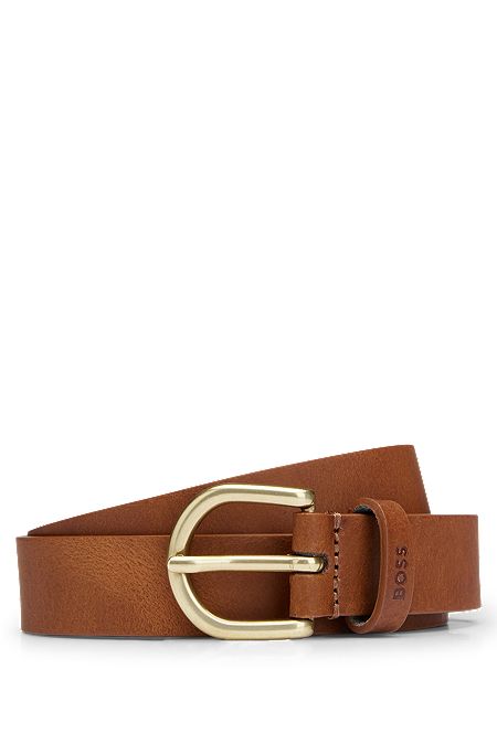 Italian-leather belt with embossed-logo keeper, Brown