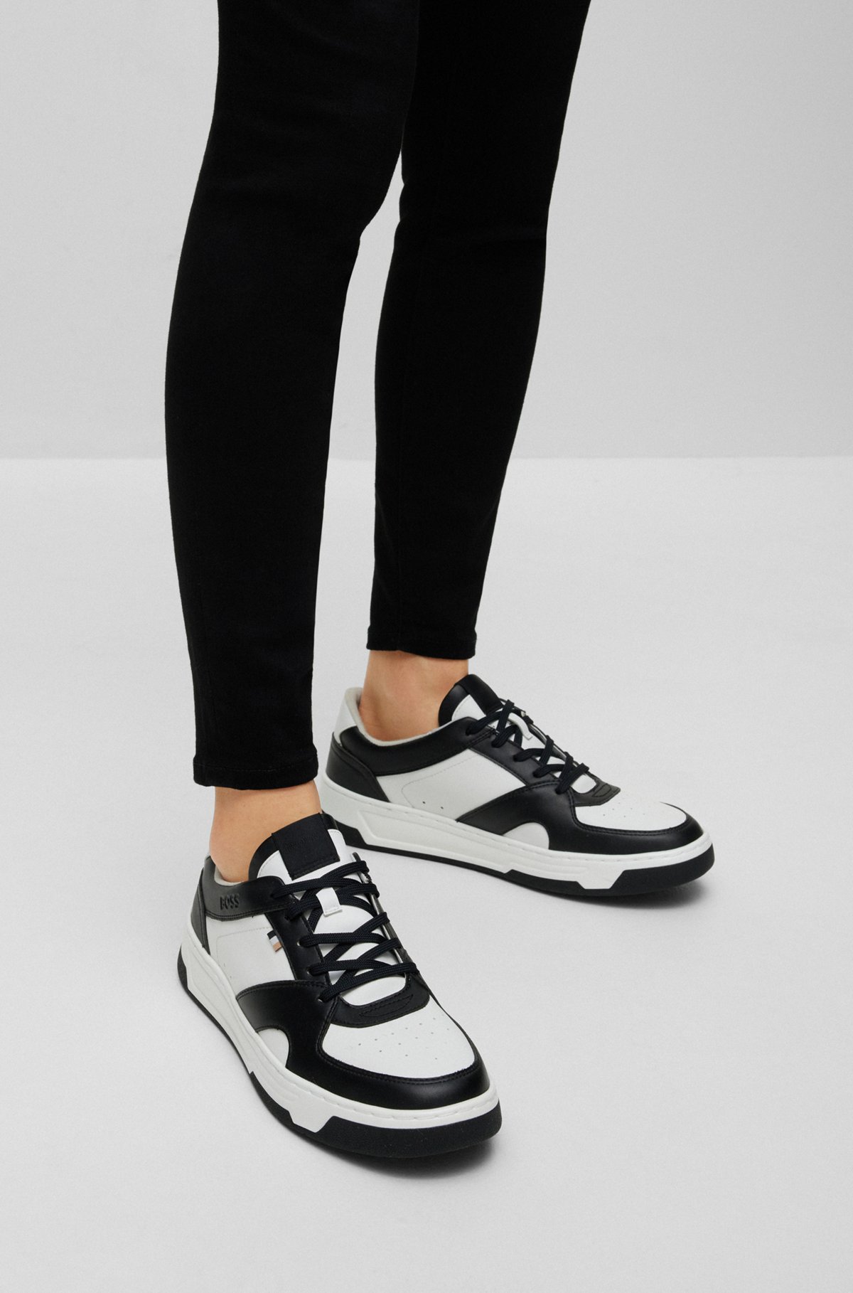 Mixed-material trainers with logo detail, Dark Grey
