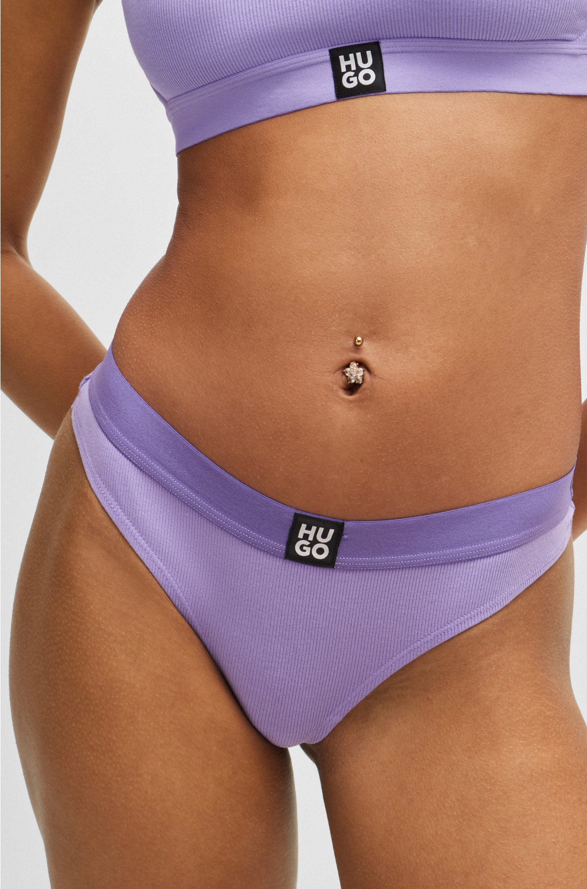 Ribbed stretch-modal briefs with stacked-logo waistband, Light Purple
