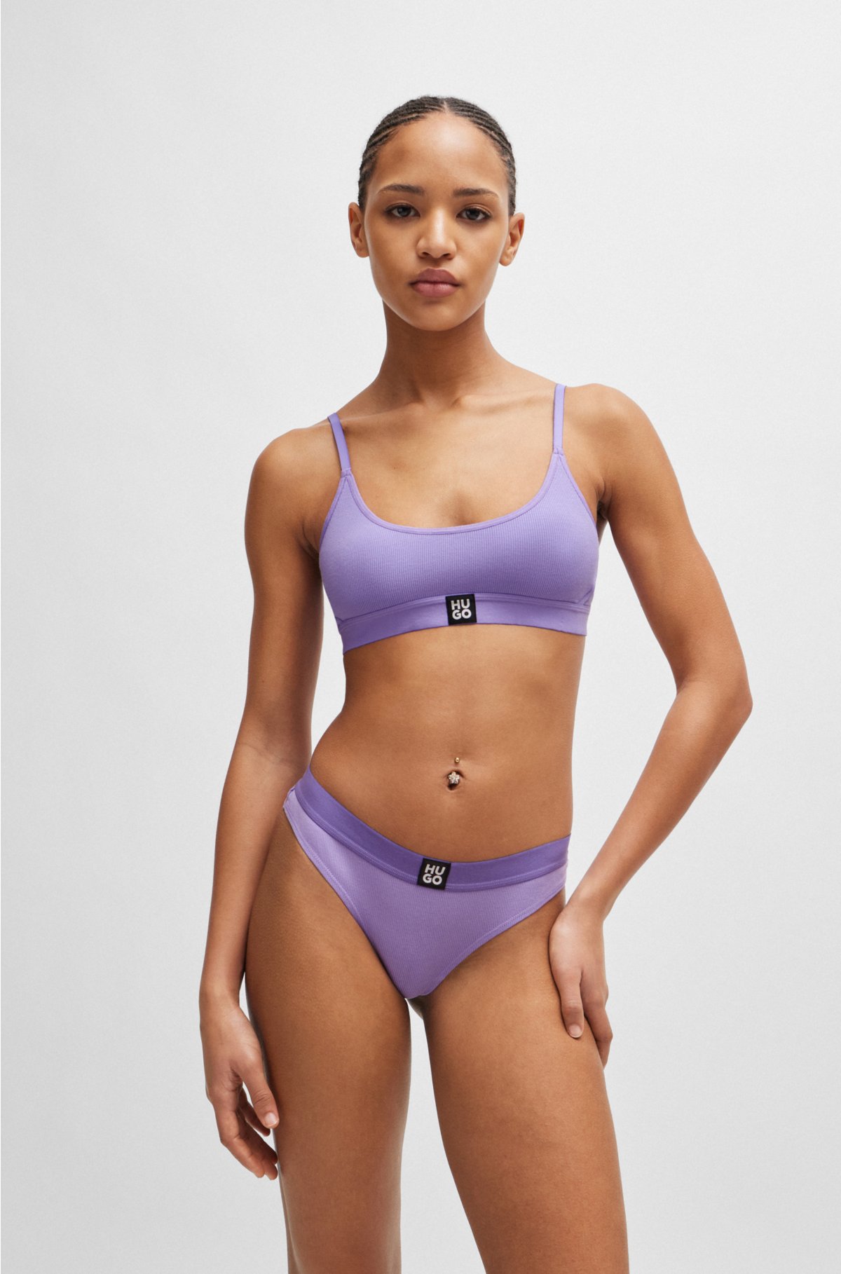 Ribbed stretch-modal briefs with stacked-logo waistband, Light Purple