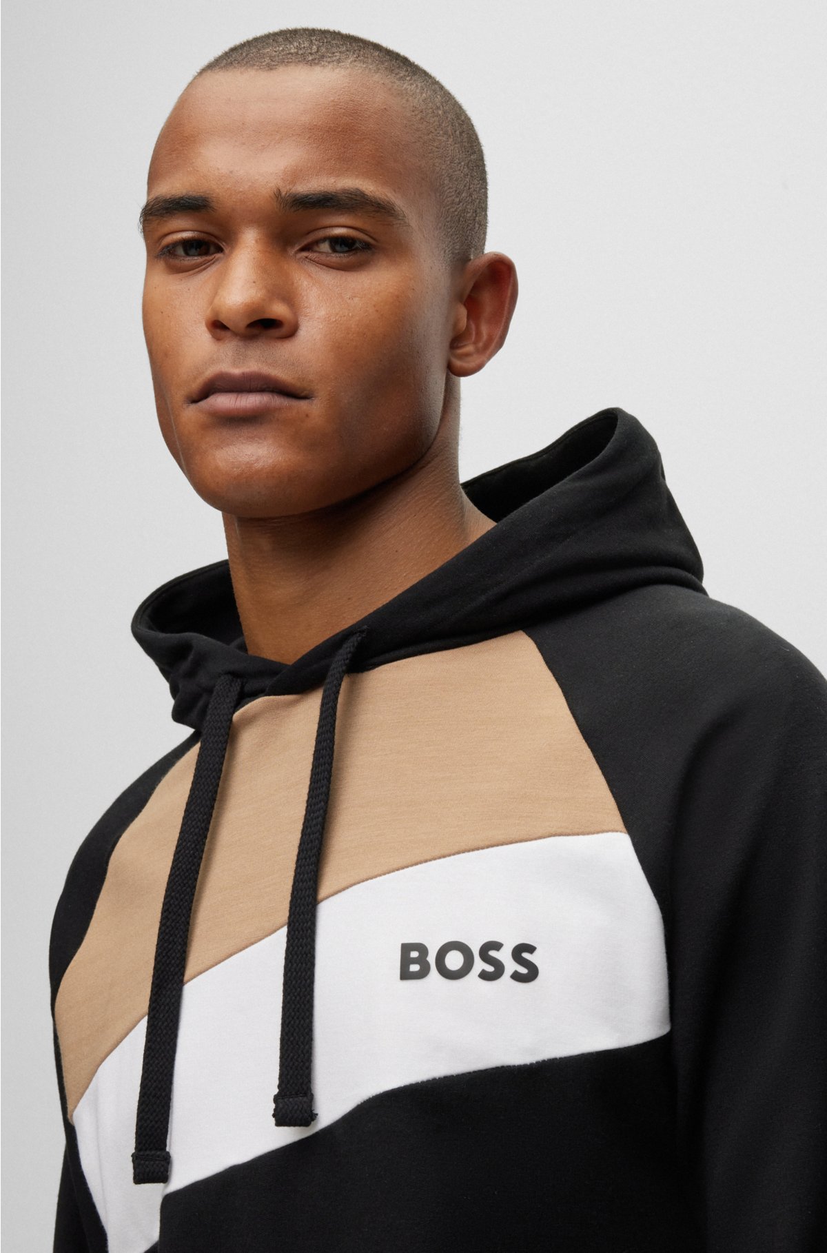 BOSS - Signature-stripe hoodie with embroidered logo