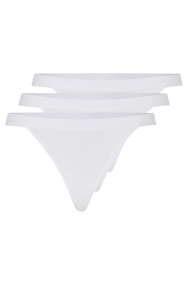 Triple-pack of string briefs in stretch modal with logo waistband, White