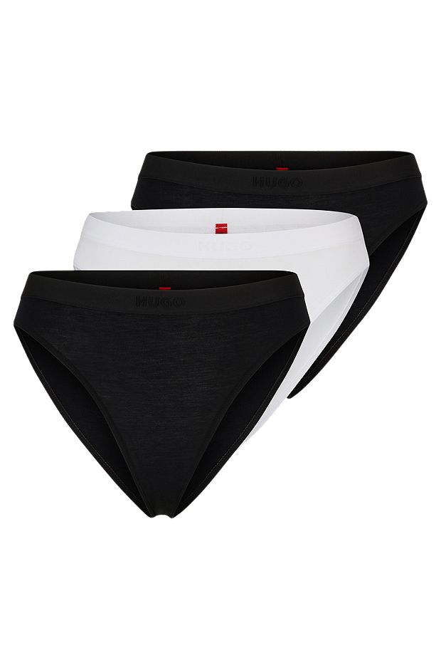 Three-pack of stretch-modal briefs with logo waistbands, White / Black