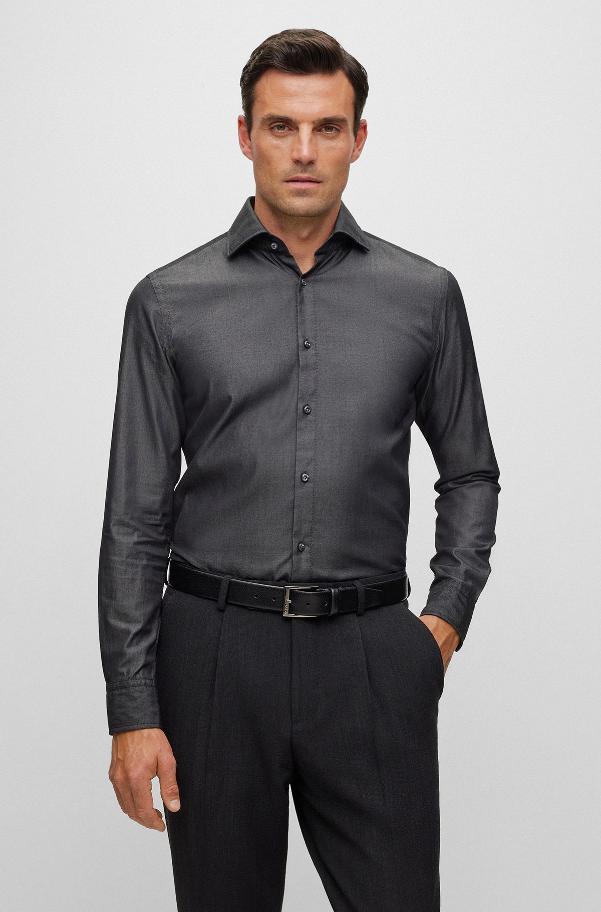 BOSS - Slim-fit shirt in cotton denim