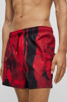 red hugo boss swim shorts