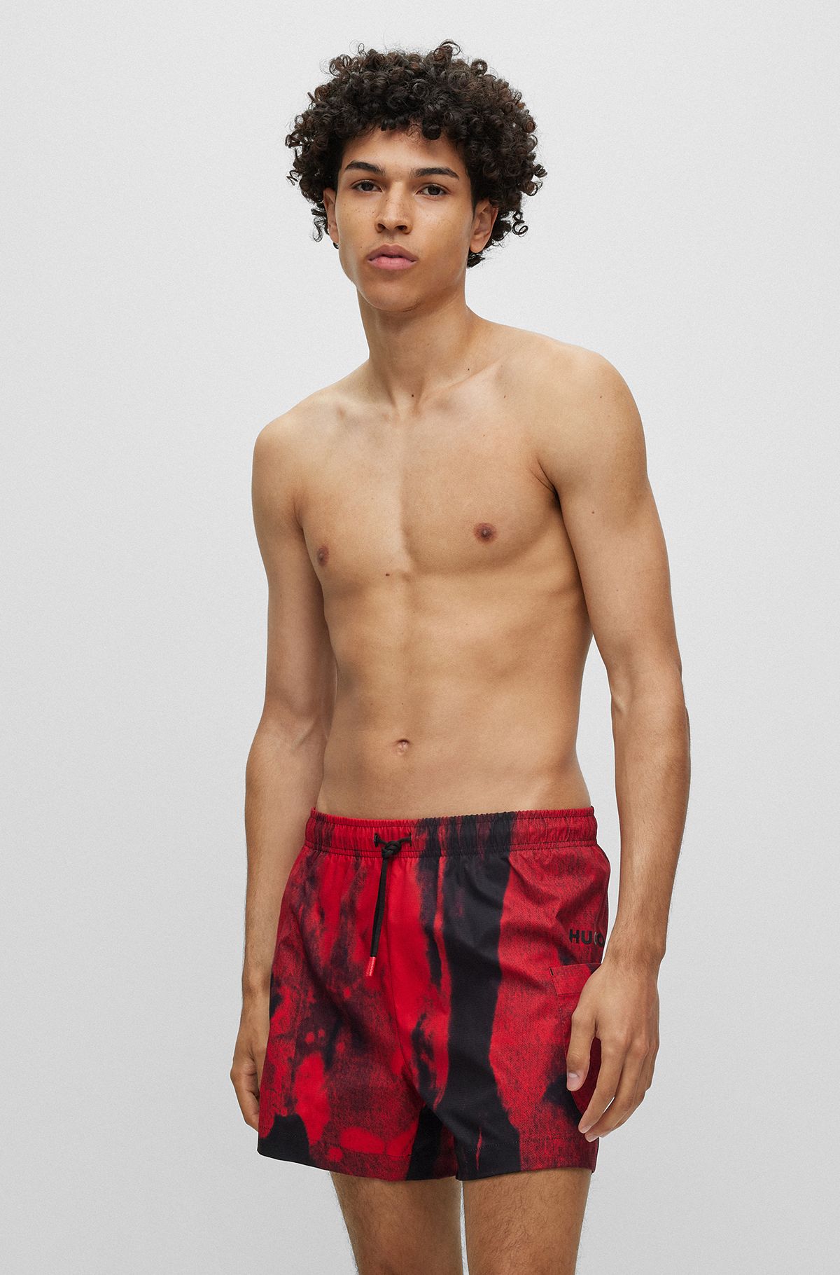Quick-drying swim shorts with graphic print, Red