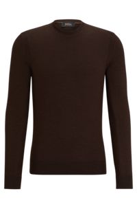Sweater med regular fit i uld, silke og kashmir, Mørkebrun