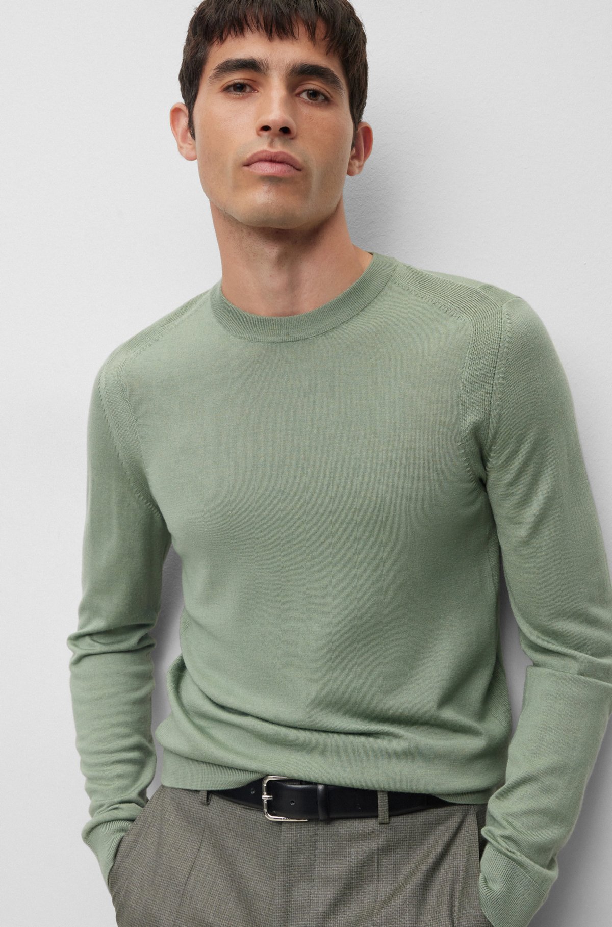 Sweater med regular fit i uld, silke og kashmir, Grøn