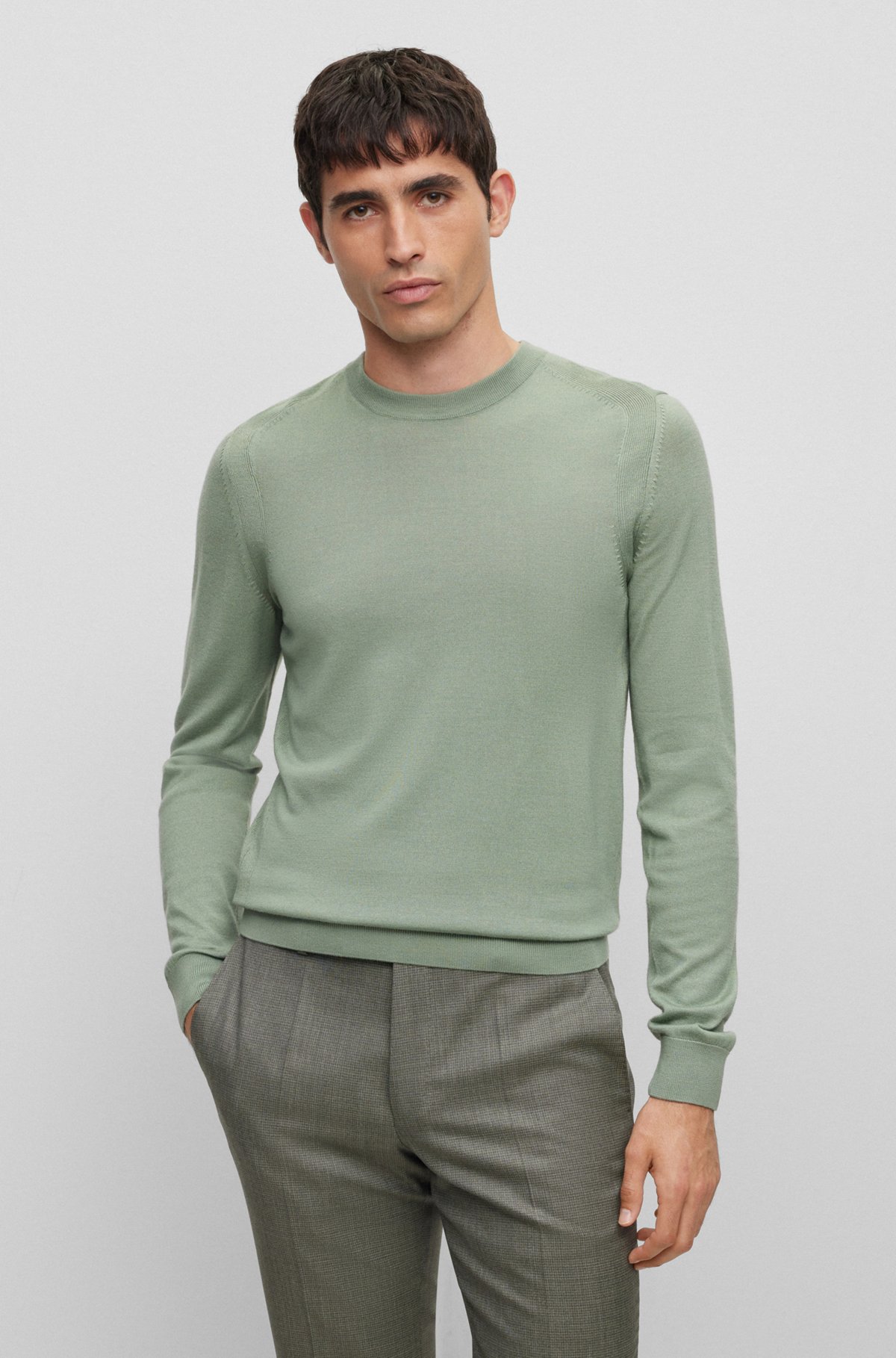 Regular-Fit Pullover aus Wolle, Seide und Kaschmir, Grün