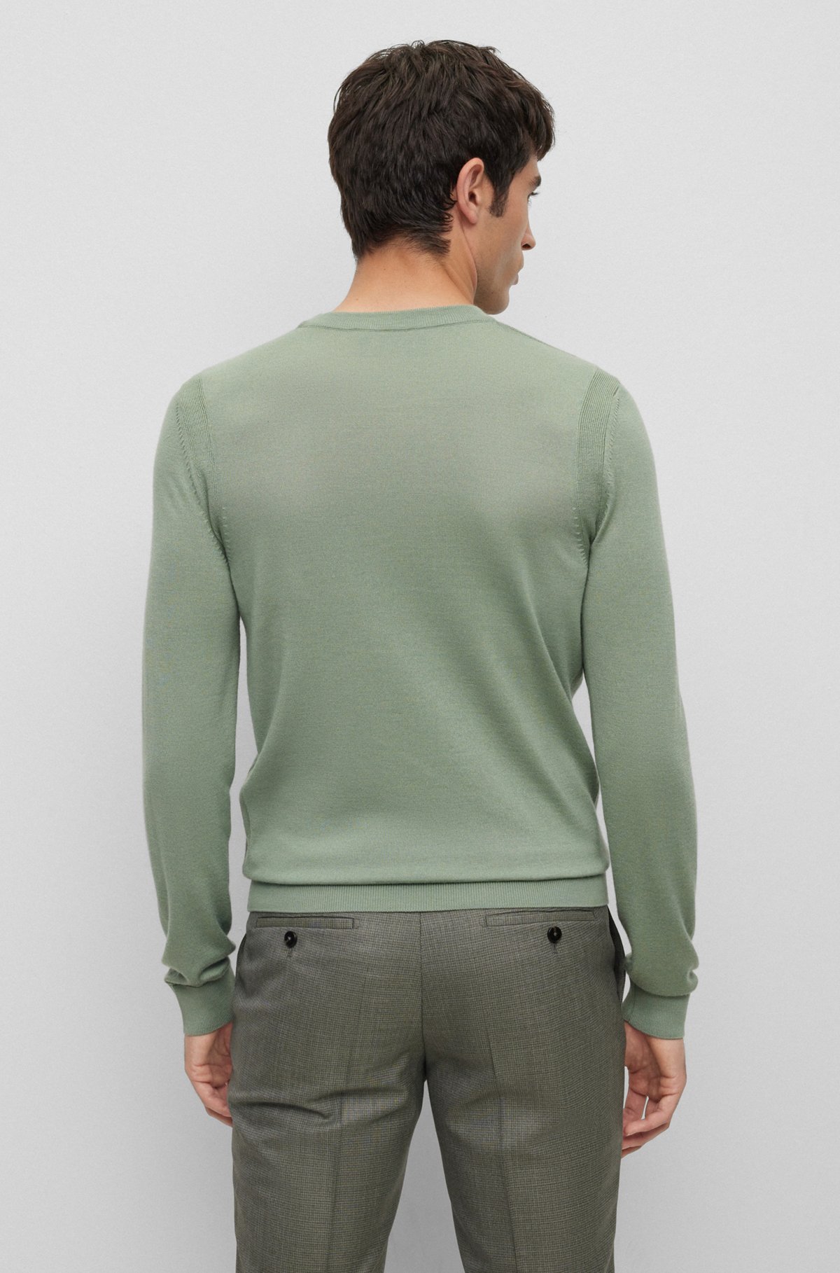 Regular-Fit Pullover aus Wolle, Seide und Kaschmir, Grün