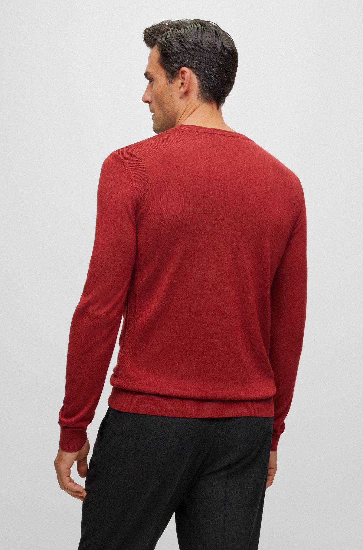 Sweater med regular fit i uld, silke og kashmir, Rød