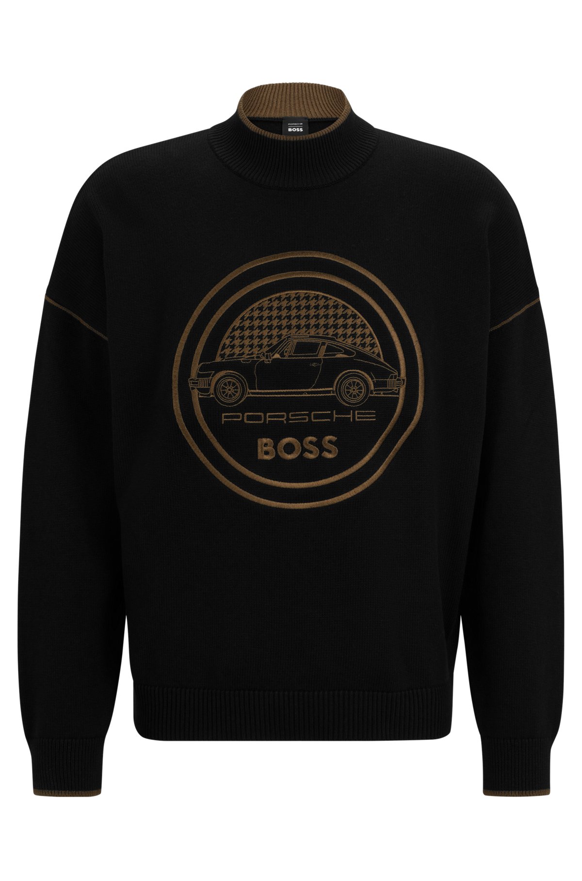 Porsche x BOSS capsule-logo sweatshirt in cotton and wool, Black