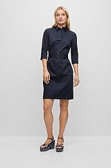 Belted shirt dress in organic cotton with stretch, Dark Blue