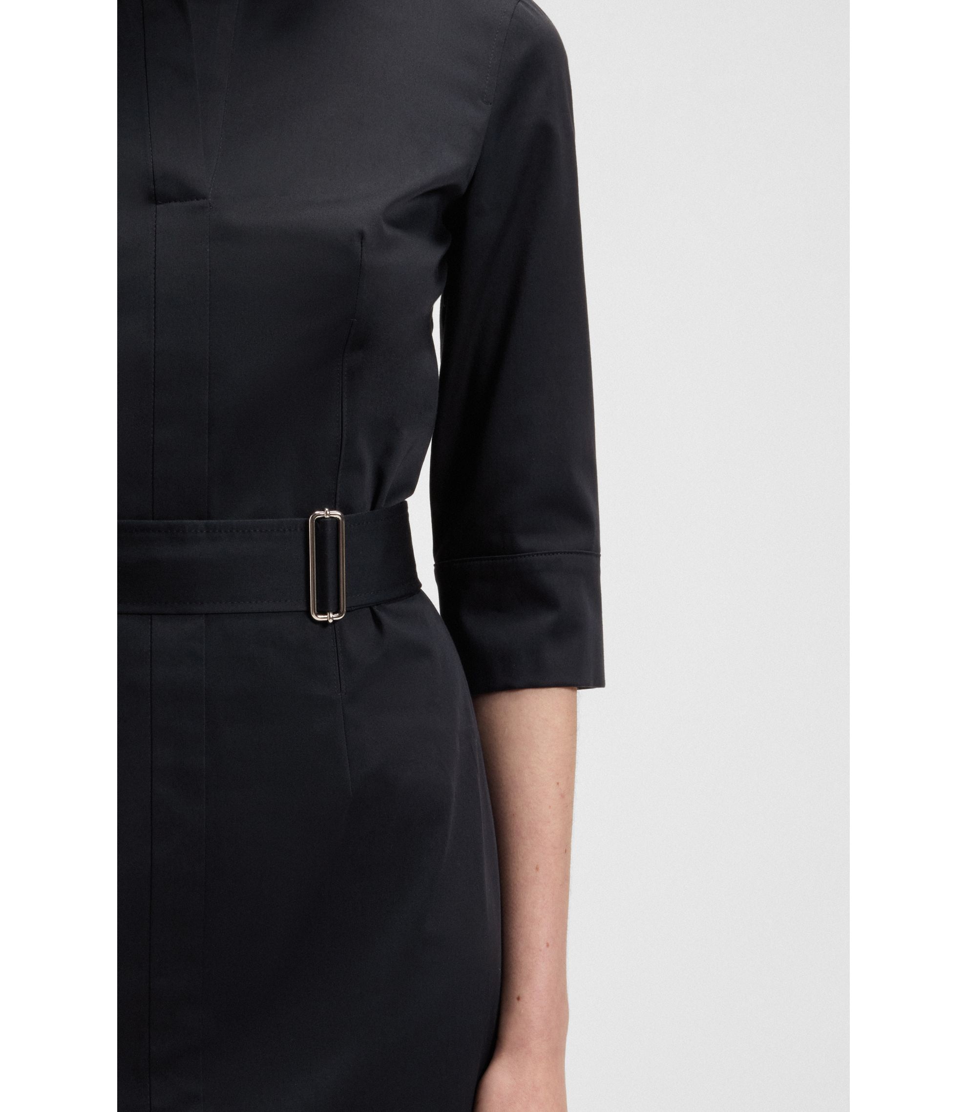 BOSS Belted shirt dress in stretch cotton Dark Blue