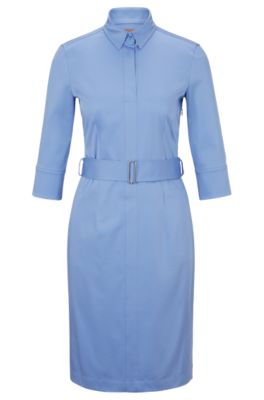 BOSS - Belted shirt dress in organic cotton with stretch