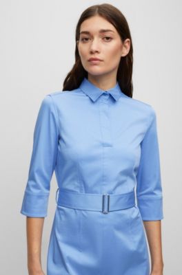 Belted Shirt Dress in Sconset Blue