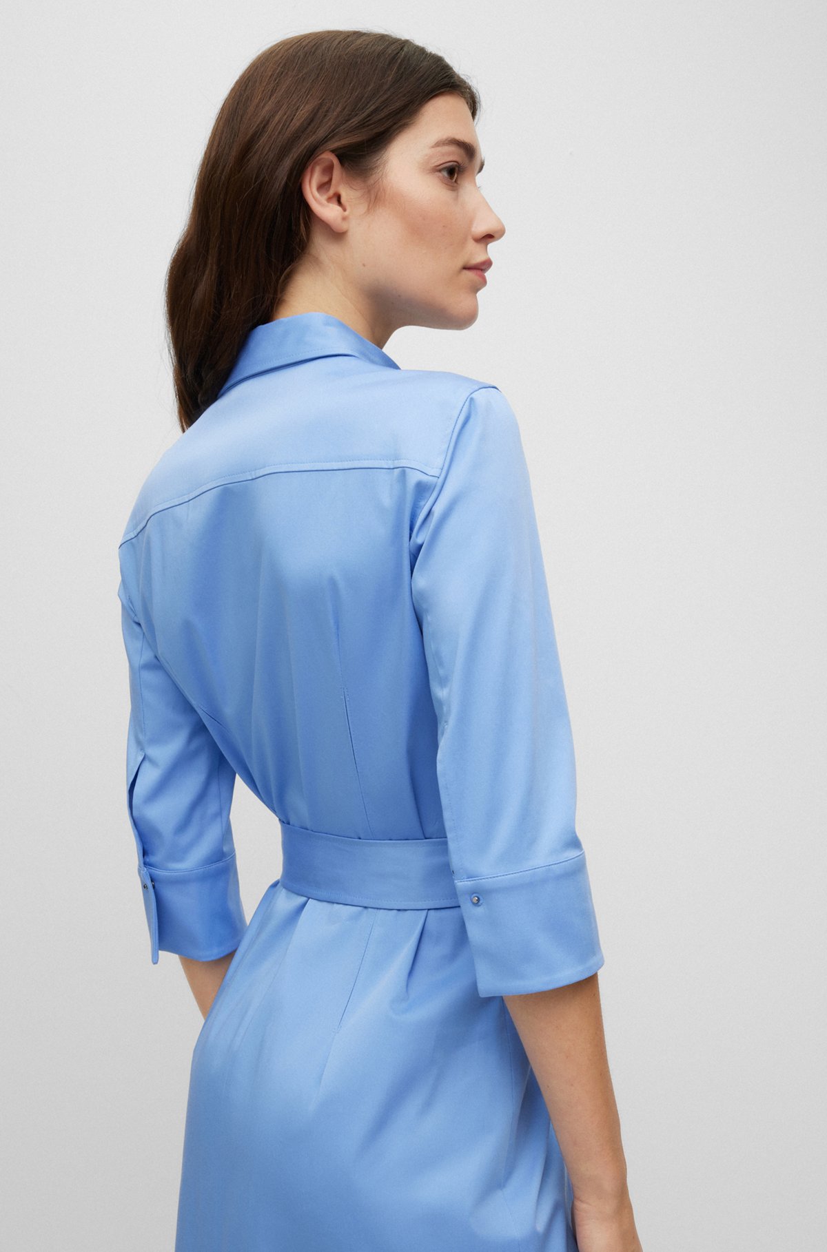 Платье-рубашка с поясом из органического хлопка с эластичными волокнами, Светло-голубой