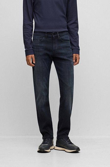 Slim-fit jeans in blue knitted denim, Dark Grey
