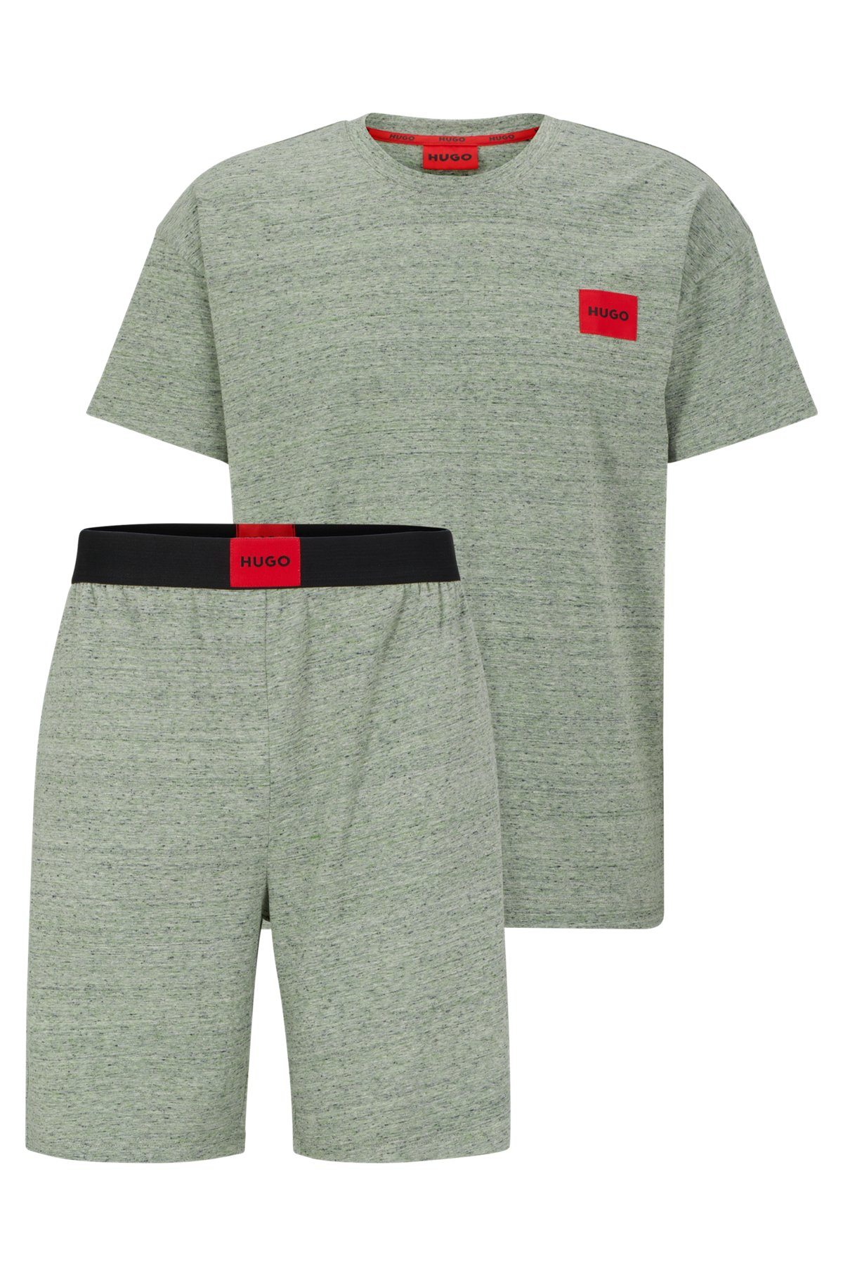 Relaxed-fit cotton-blend pyjamas with red logo label, Light Green
