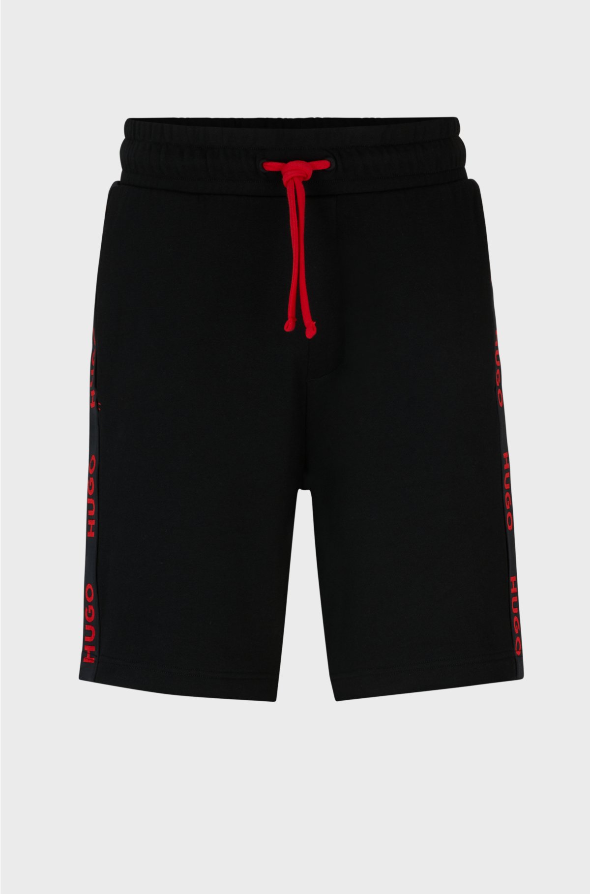 Cotton-terry shorts with embroidered logos and drawstring waist, Black