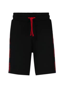 HUGO COTTON-TERRY SHORTS WITH EMBROIDERED LOGOS AND DRAWSTRING WAIST